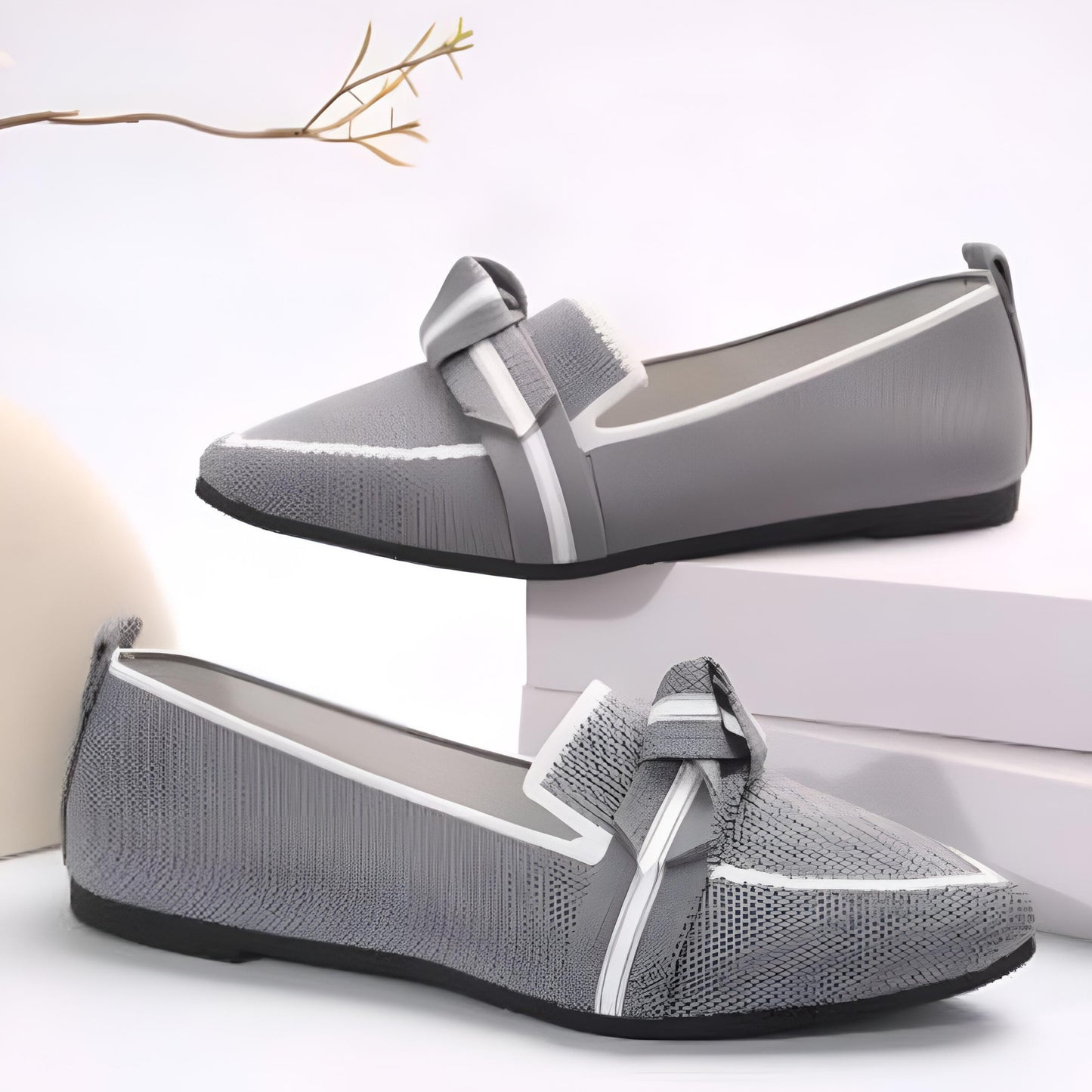 Pointed Bow Top Knit Contrasting Stripe Ballet Flat Casual Loafer Slip-on Shoes