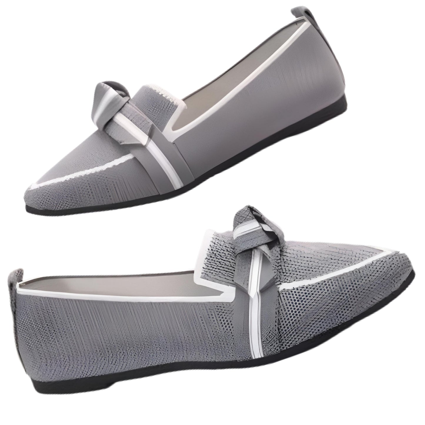 Pointed Bow Top Knit Contrasting Stripe Ballet Flat Casual Loafer Slip-on Shoes
