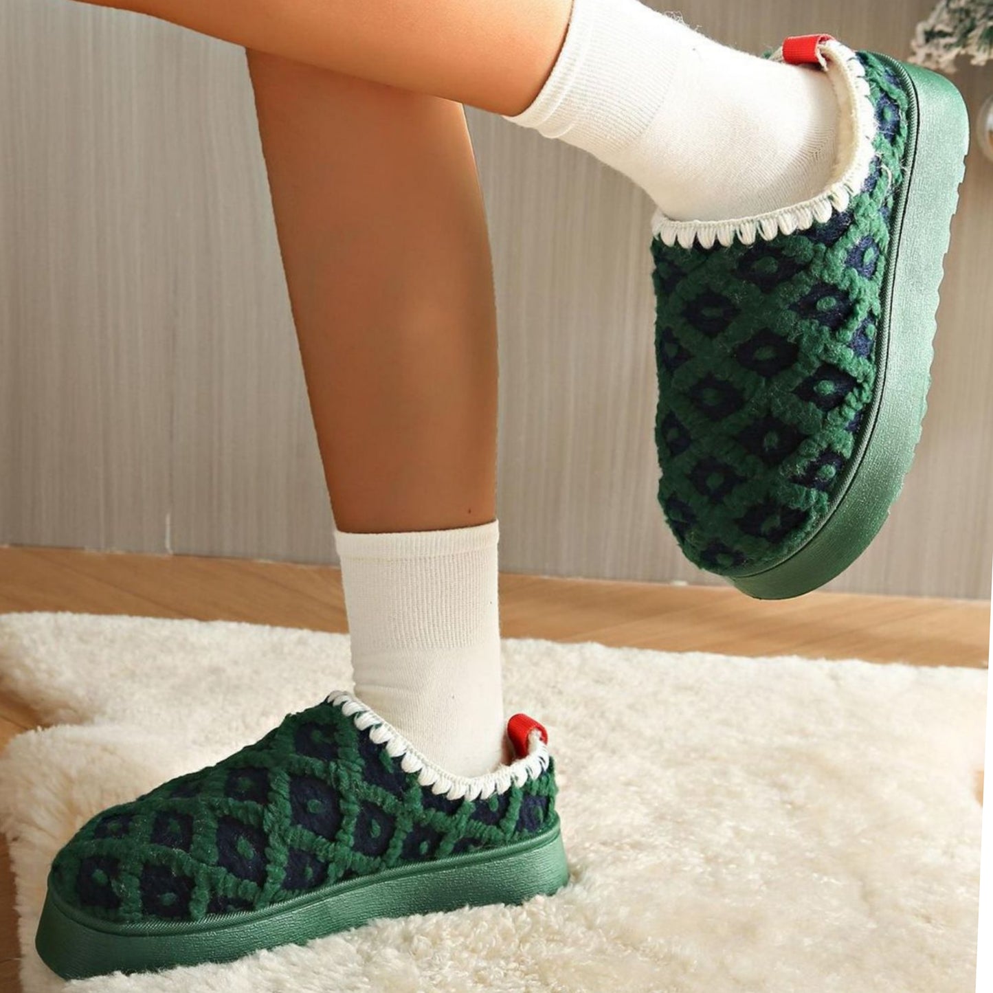 Faux fur Platform Plush Sherpa Slippers Embroidered Slip-on Winter Boho Shoes