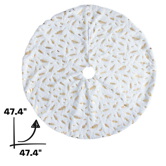 Feather Print Christmas Tree Skirt White Metallic Gold or Silver 47.4"