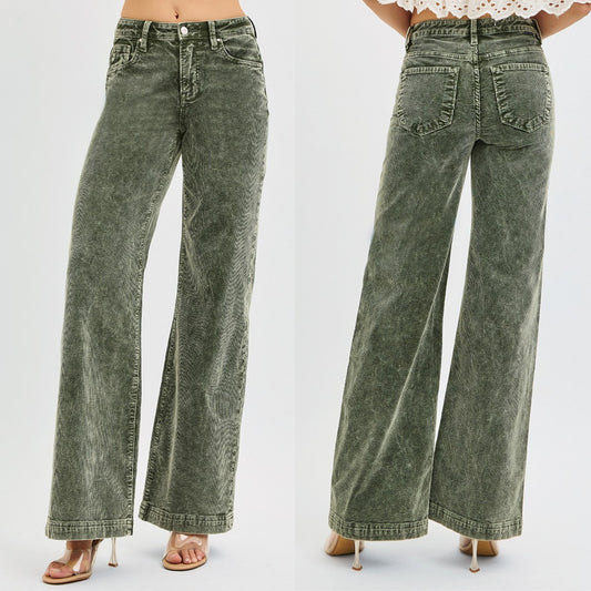 RISEN High-Rise Waist Pants Relaxed Corduroy Boyfriend Baggy Wide Leg Denim Jeans Plus Size Available