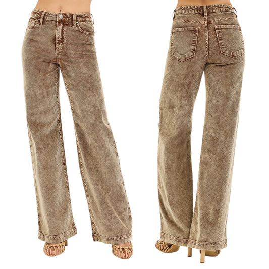 RISEN High-Rise Waist Pants Relaxed Corduroy Boyfriend Baggy Wide Leg Denim Jeans Mocha Brown