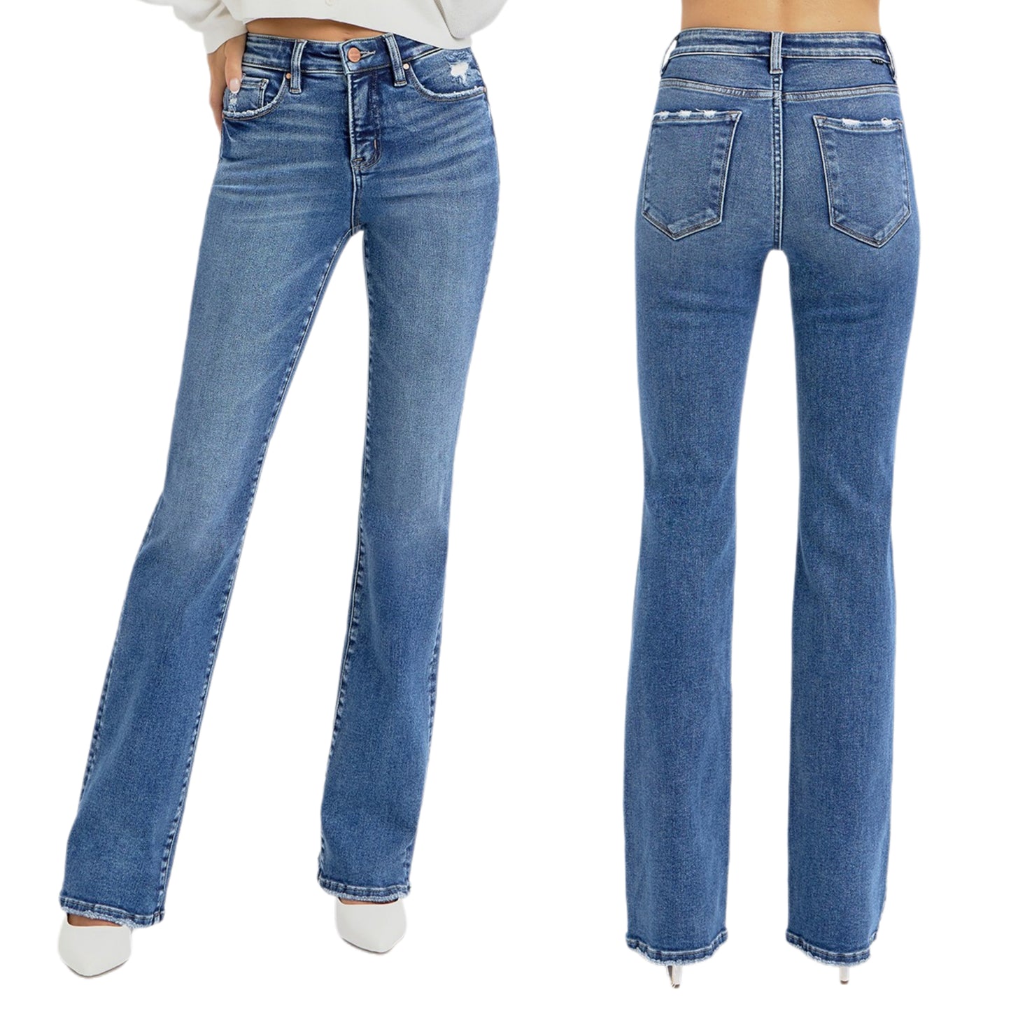 RISEN High-Rise Waist Tummy Control Slim Fit Pants Straight Leg Denim Jeans Plus Size Available