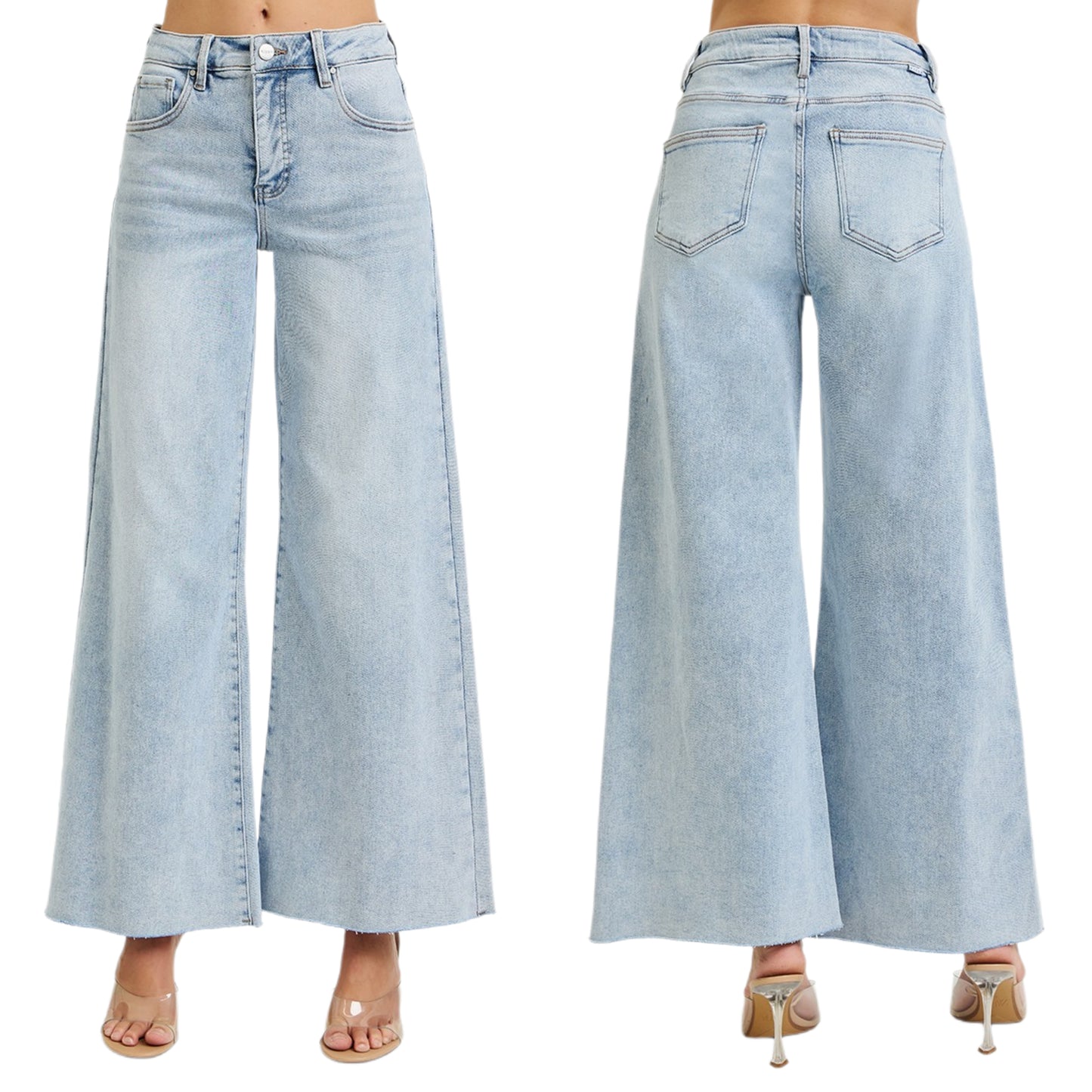 RISEN Palazzo High-Rise Ultra Baggy Wide Leg Cropped Ankle Jeans Denim Pants Plus Size Available