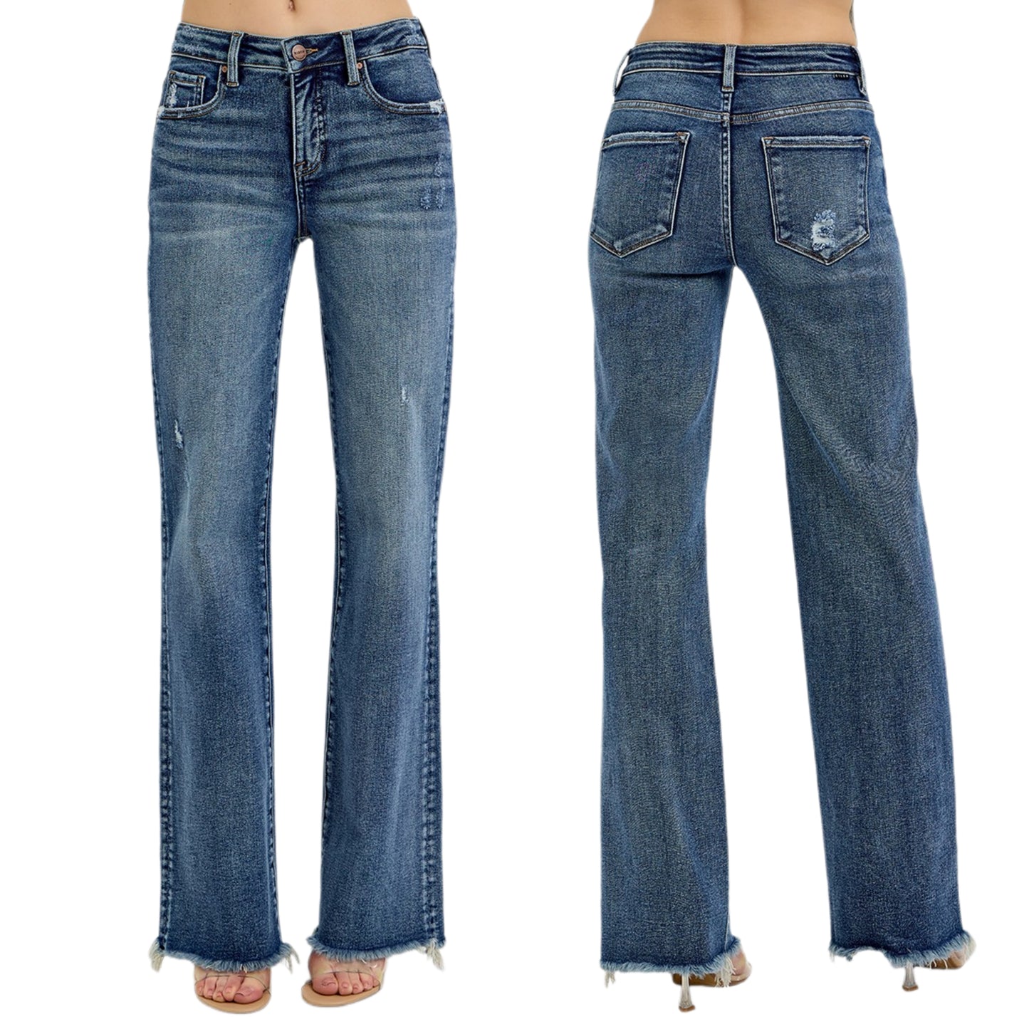 RISEN High-Rise Tummy Control Slim Fit Pants Straight Leg Raw Hem Denim Jeans Plus Size Available