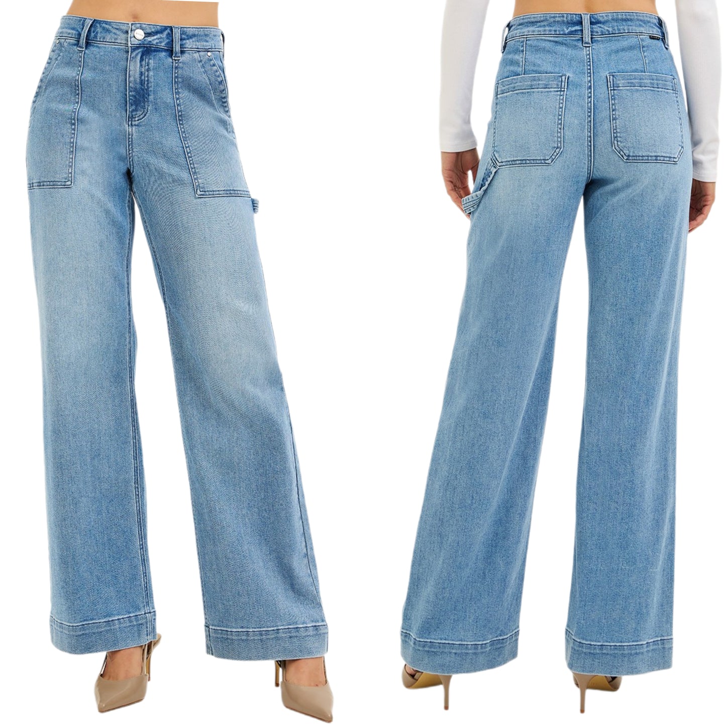 RISEN High-Rise 90s Denim Pants Boyfriend Straight Leg Utility Carpenter Jeans Plus Size Available