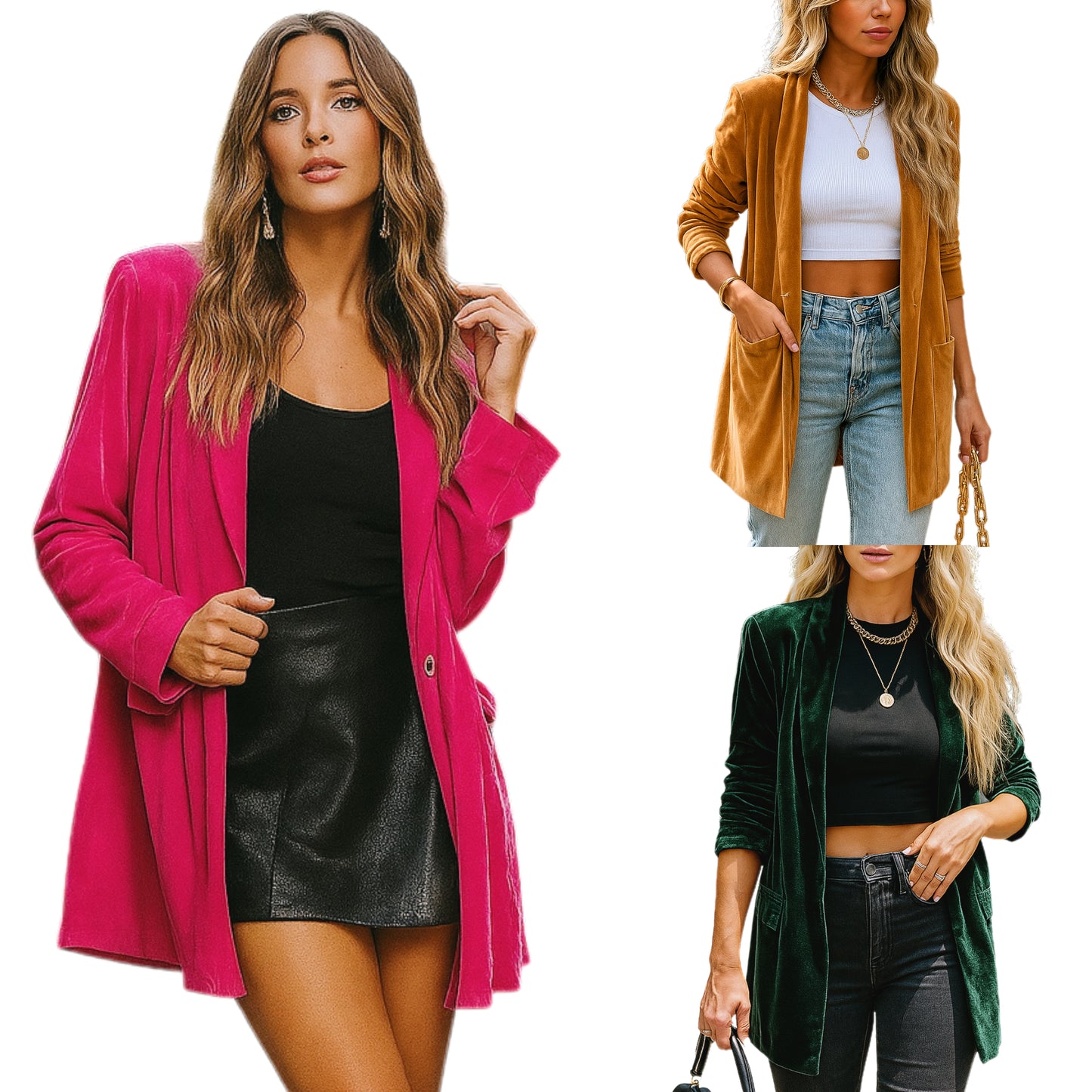 Retro Velour Oversized Boyfriend Blazer 70s Long Sleeve Button Front Pocket Jacket