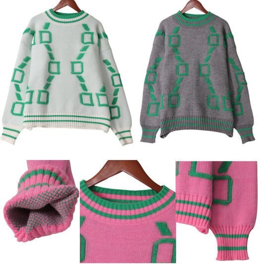 Contrasting Link Raised Shag Long Sleeve Pullover Sweater College Winter Knit Top
