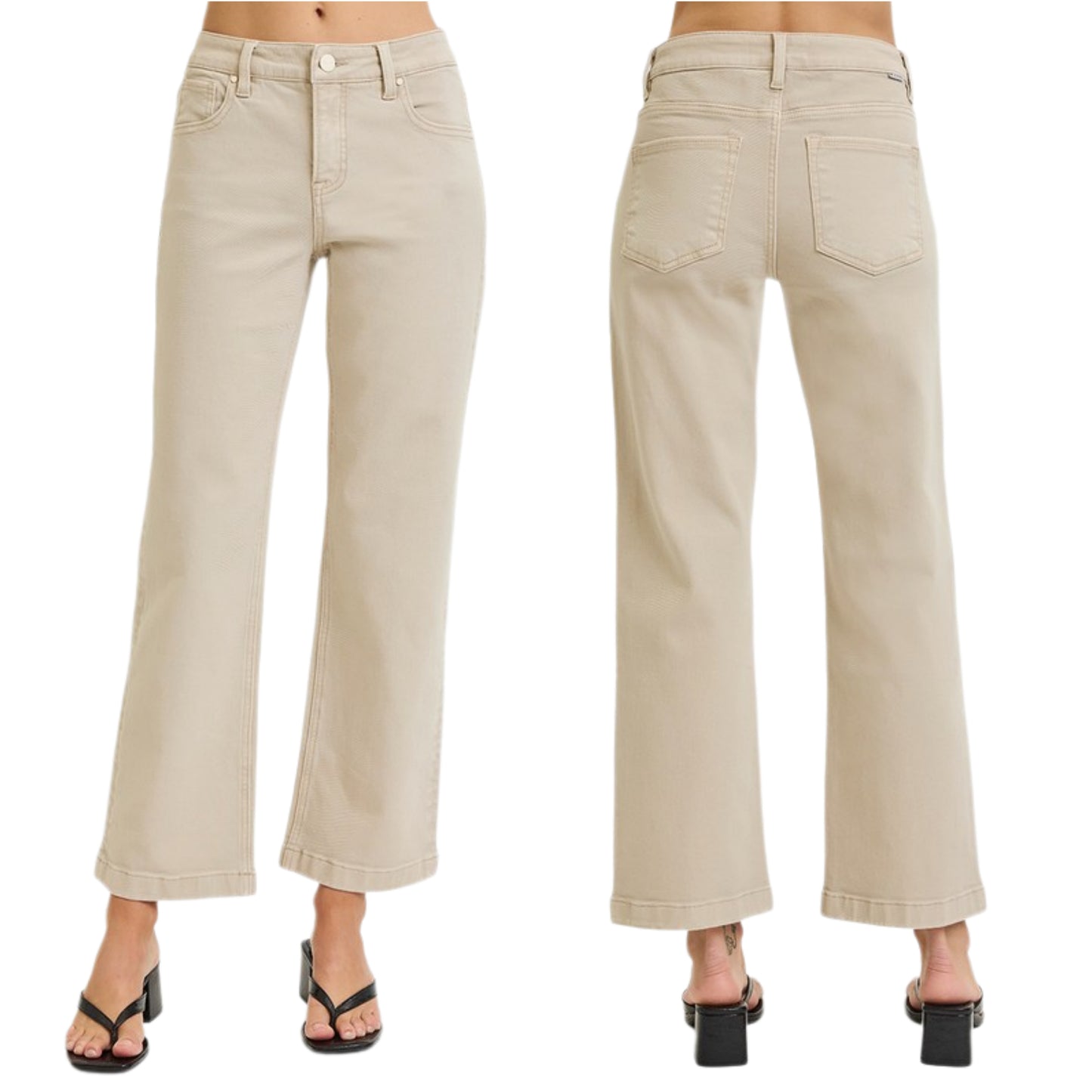 RISEN Mid-Rise Tummy Control Boyfriend Jeans Ankle Hem Straight Leg Denim Pants Plus Size Available
