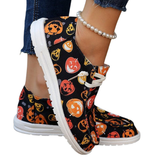 Pumpkin Jack-o-Lantern Shoes Halloween Fun Fall Loafers Canvas Slip-on Sneakers