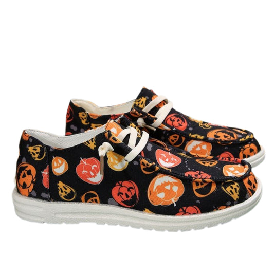Pumpkin Jack-o-Lantern Shoes Halloween Fun Fall Loafers Canvas Slip-on Sneakers