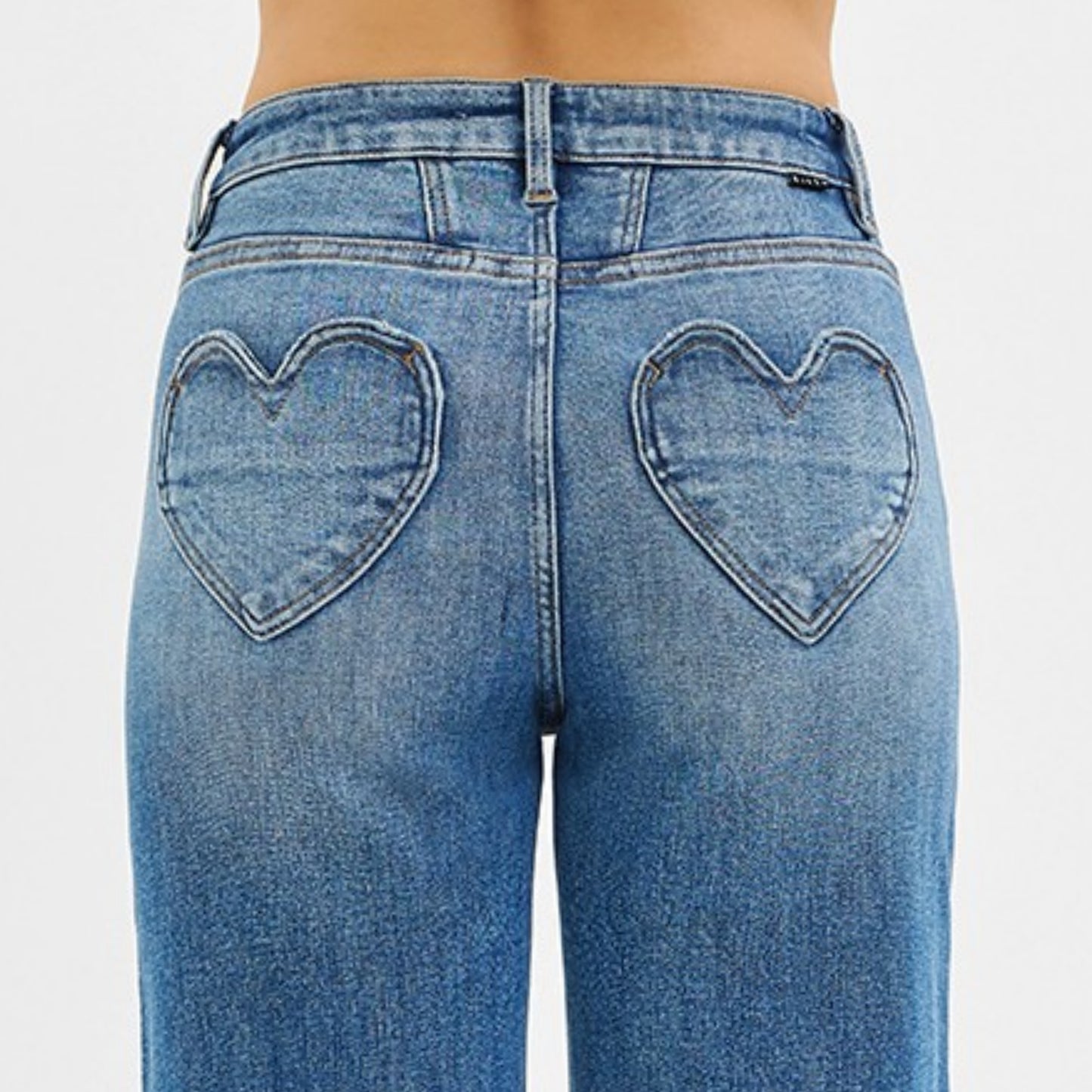 RISEN Heart Pocket High-Rise Wide Leg Jeans Yoke Waist Relaxed Fit Denim Pants