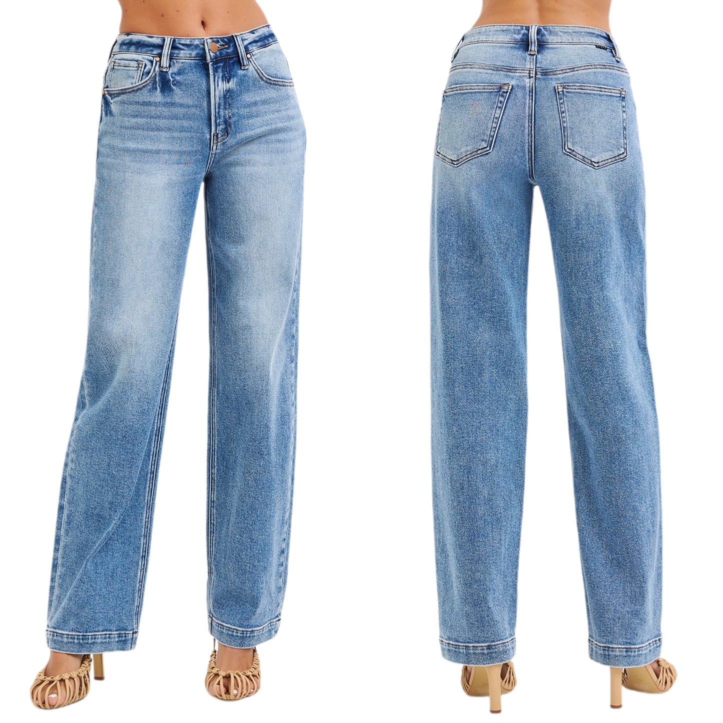 RISEN High-rise Waist Baggy Boyfriend Fit Jeans Classic Wide Leg Retro Denim Pants