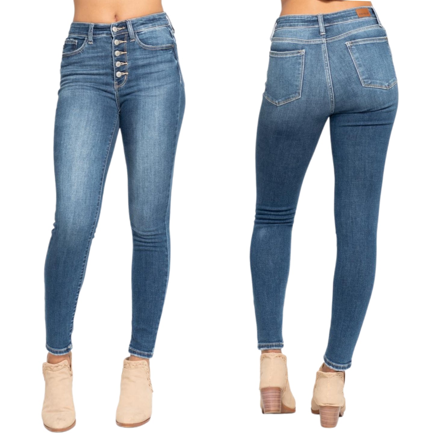 Judy Blue High-Rise Waist Button Fly Skinny Fit Jeans Slim Leg Denim Ankle Pants Plus Size Available