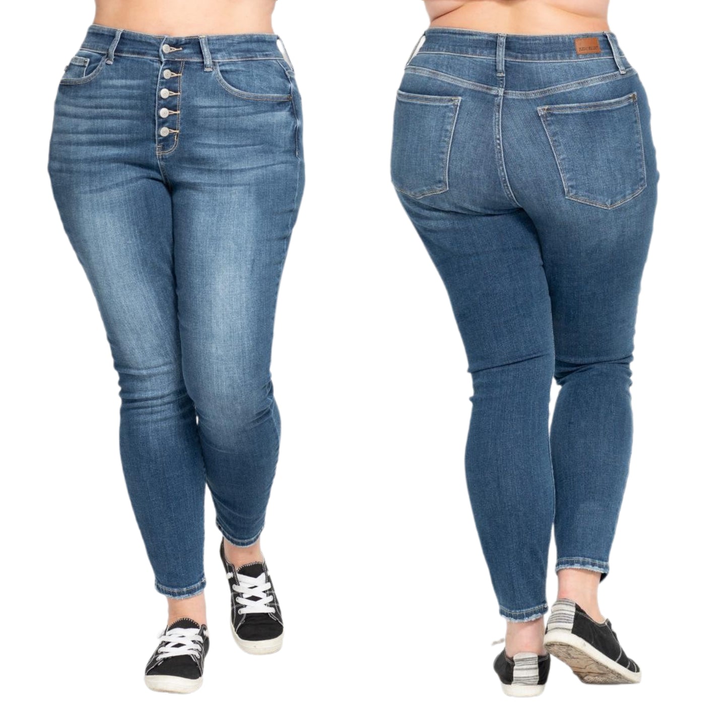 Judy Blue High-Rise Waist Button Fly Skinny Fit Jeans Slim Leg Denim Ankle Pants Plus Size Available