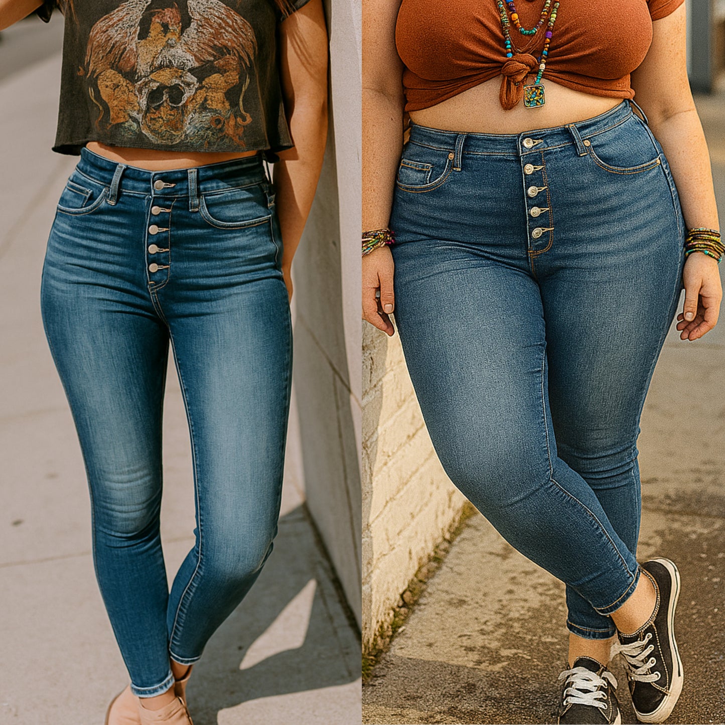 Judy Blue High-Rise Waist Button Fly Skinny Fit Jeans Slim Leg Denim Ankle Pants Plus Size Available