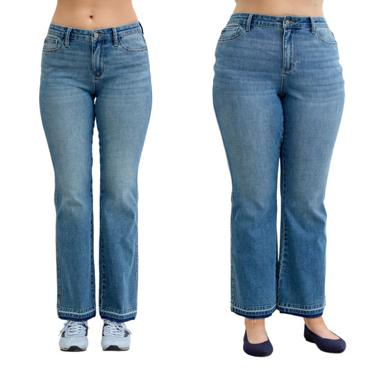 Judy Blue Full Size Mid Rise Slim Bootcut Tummy Control Release Hem Jeans Plus Size