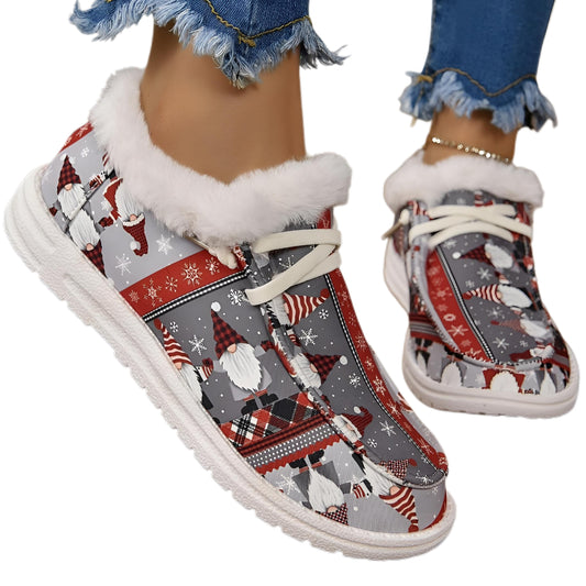 Gnome Canvas Loafer Slip-on Shoes Plush Fuzzy Faux Fur Holiday Sneakers Christmas