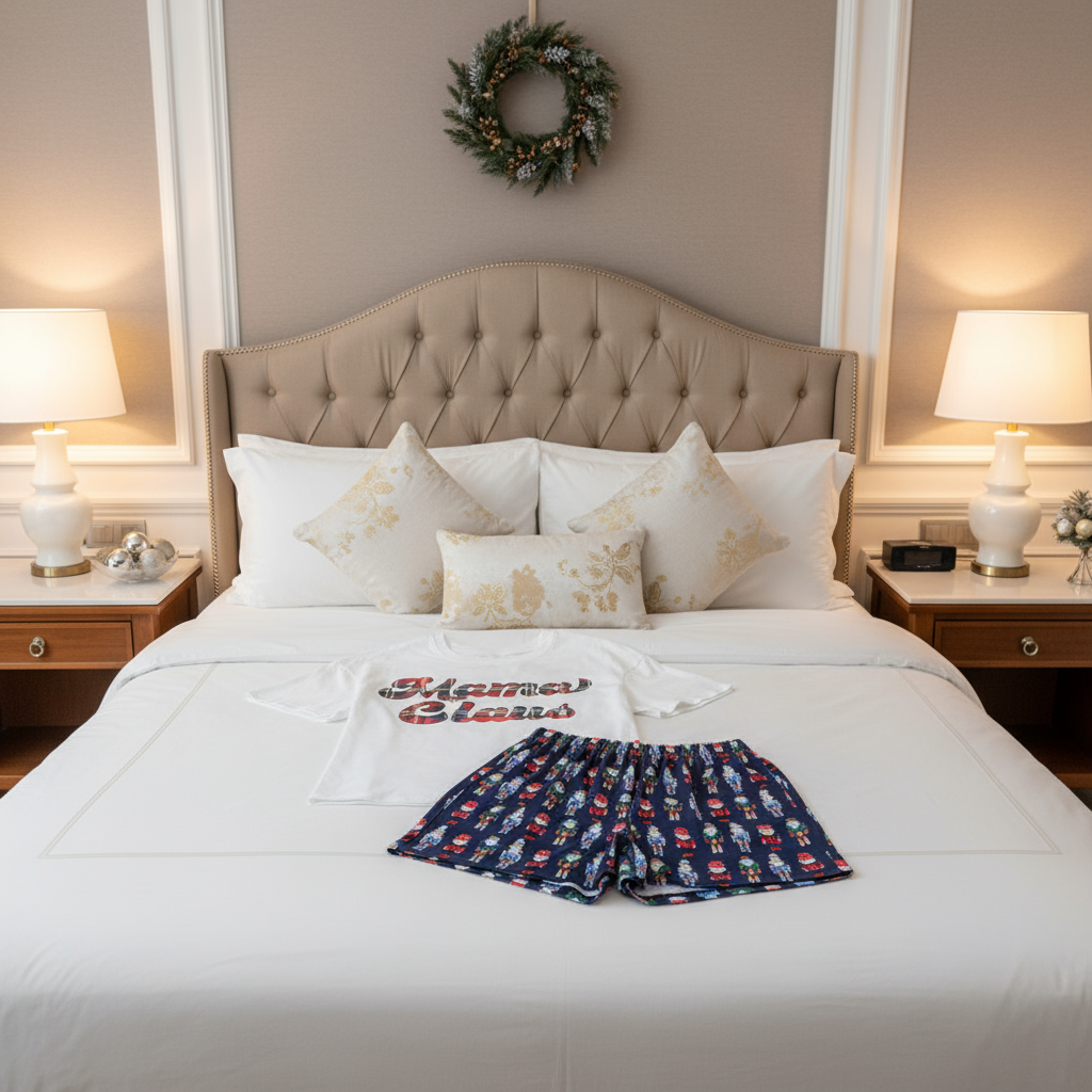 Mama Claus Two-piece Pajama Set Matching Christmas Loungewear Shirt Shorts