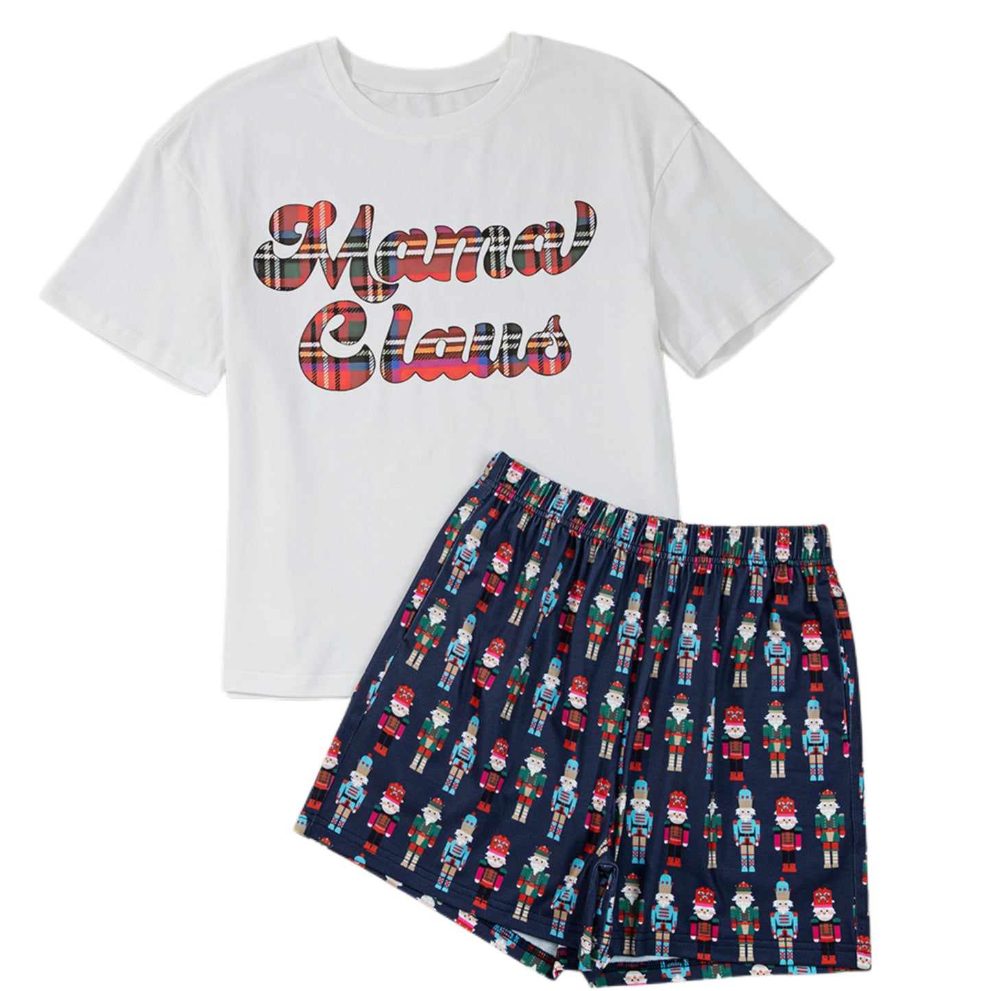 Mama Claus Two-piece Pajama Set Matching Christmas Loungewear Shirt Shorts