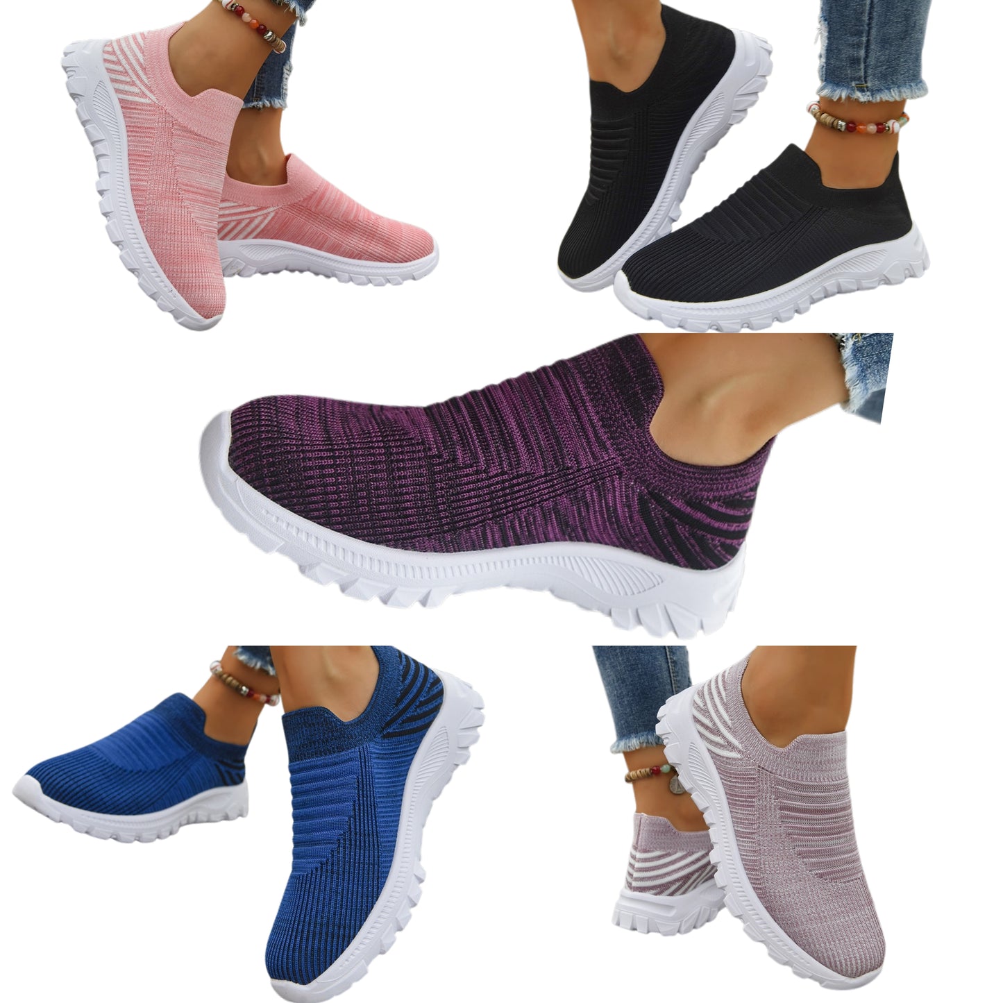 Mesh Knit Slip-on Sneakers Breathable Athleisure Sporty Shoes Casual Athletic