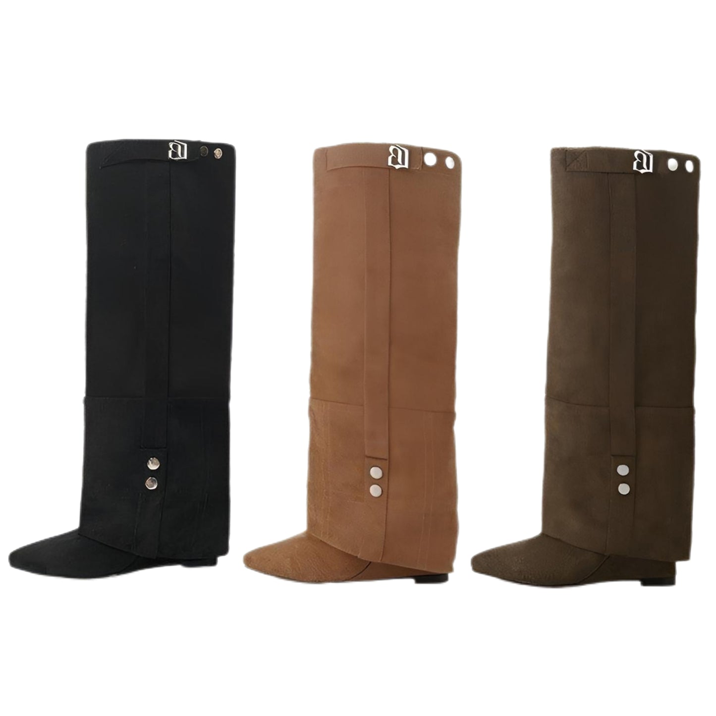 Pointed Toe Covered Overlay Vegan Suede Knee-high Boots Western Block Heel Shoes