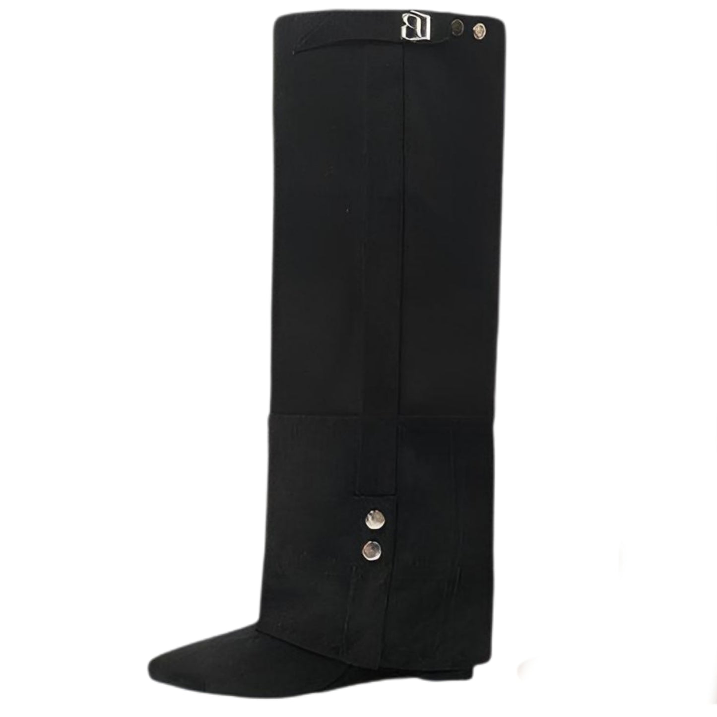 Pointed Toe Covered Overlay Vegan Suede Knee-high Boots Western Block Heel Shoes