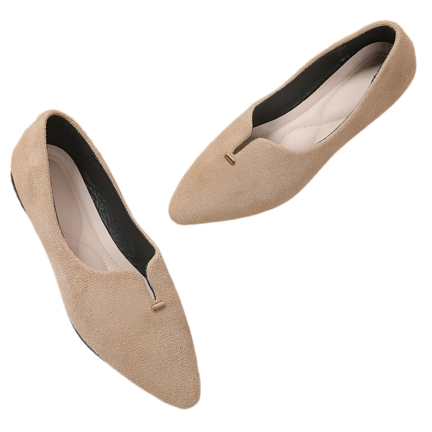 Gold Metal Pointed Toe Ballet Flat Soft Vegan Suede Casual Slip-On Shoes