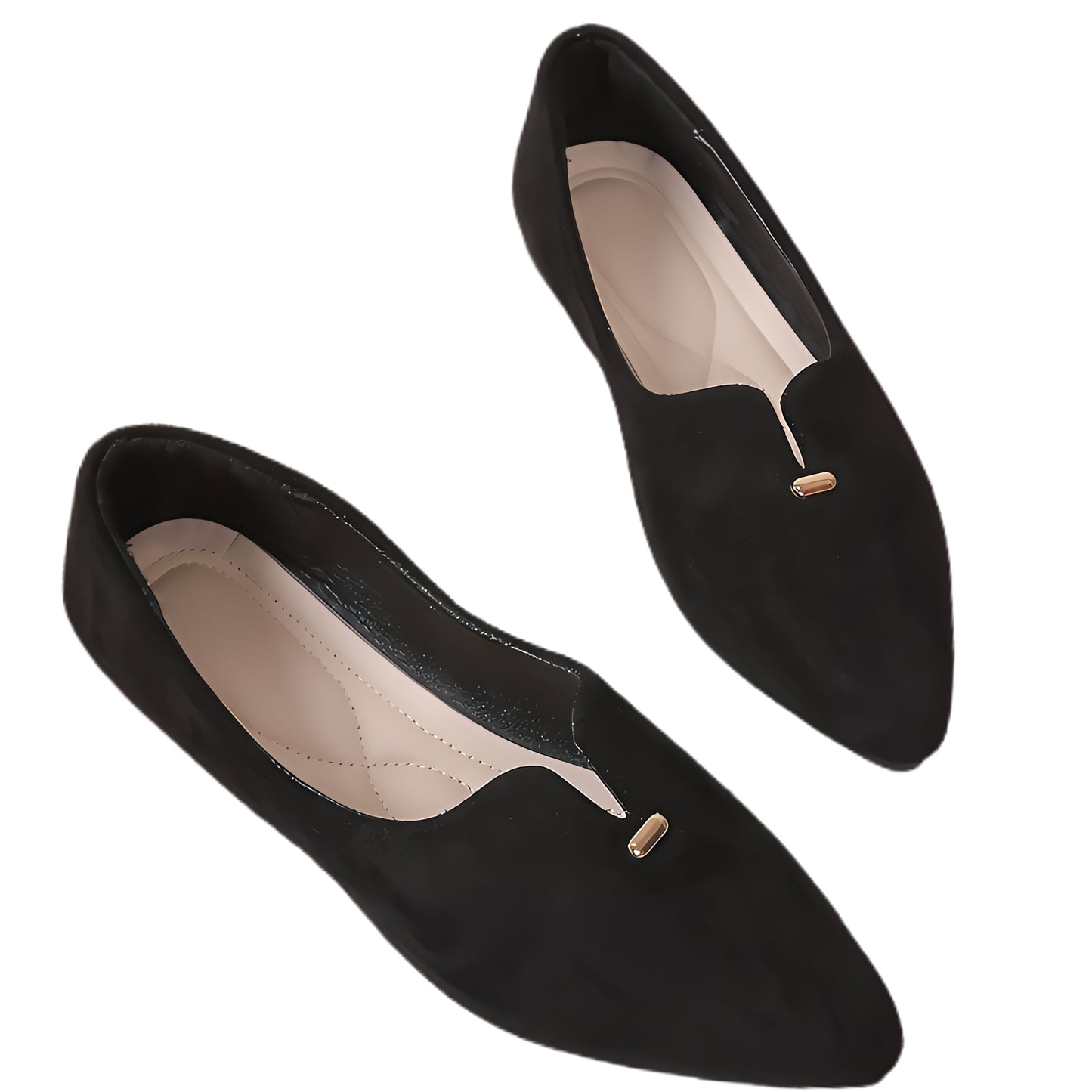 Gold Metal Pointed Toe Ballet Flat Soft Vegan Suede Casual Slip-On Shoes