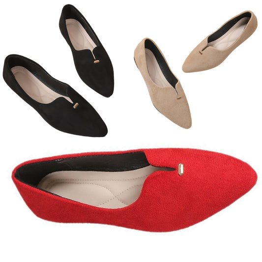 Gold Metal Pointed Toe Ballet Flat Soft Vegan Suede Casual Slip-On Shoes