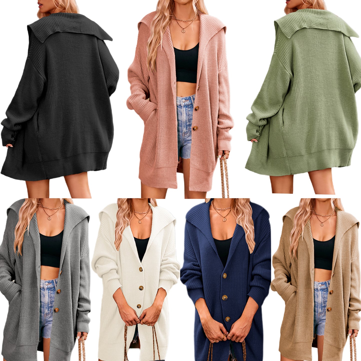 Cape Cardigan Long Sleeve Button Front Oversized Baggy Knit Sweater