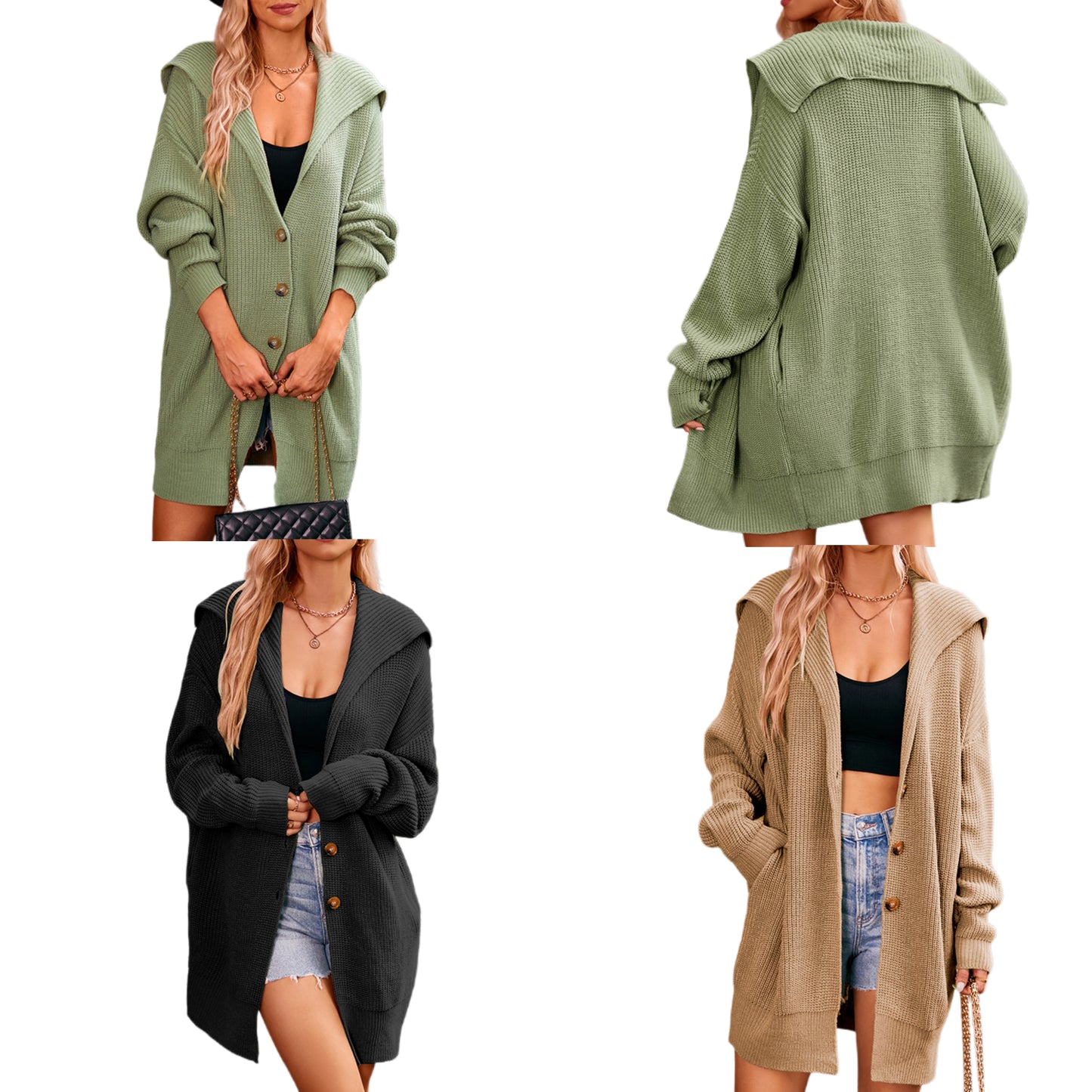 Cape Cardigan Long Sleeve Button Front Oversized Baggy Knit Sweater