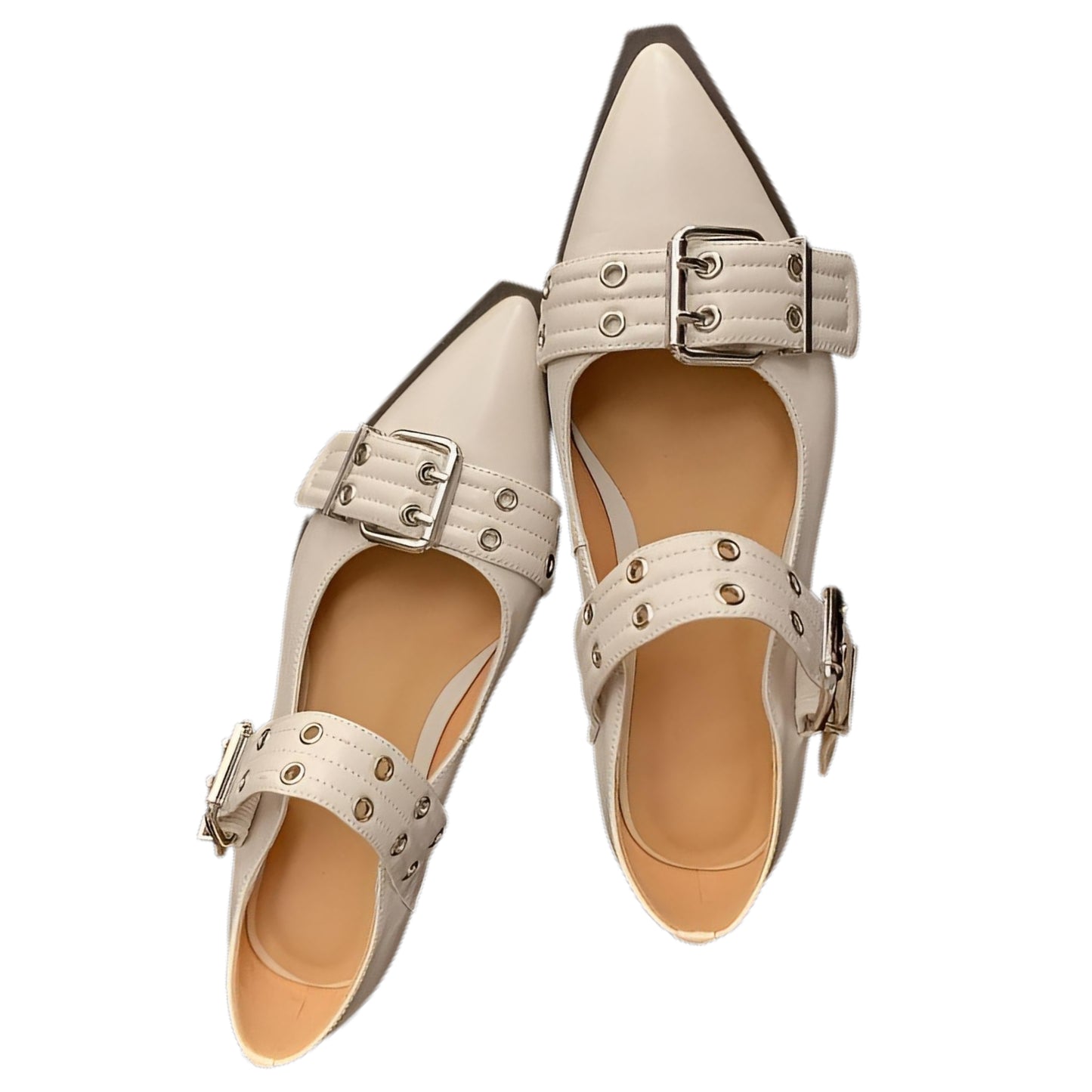 Pointed Toe Adjustable Buckle Strap Shoes Slip-On Mary Jane Vegan Leather