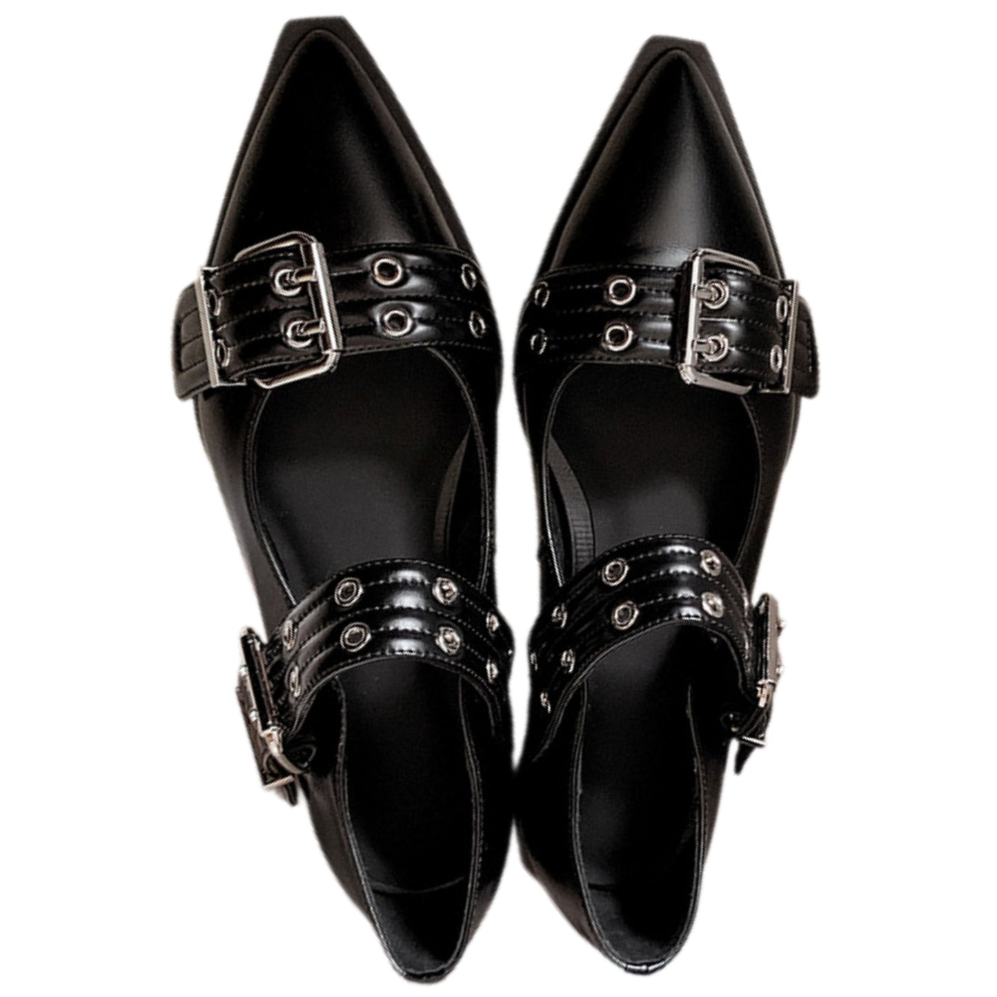 Pointed Toe Adjustable Buckle Strap Shoes Slip-On Mary Jane Vegan Leather