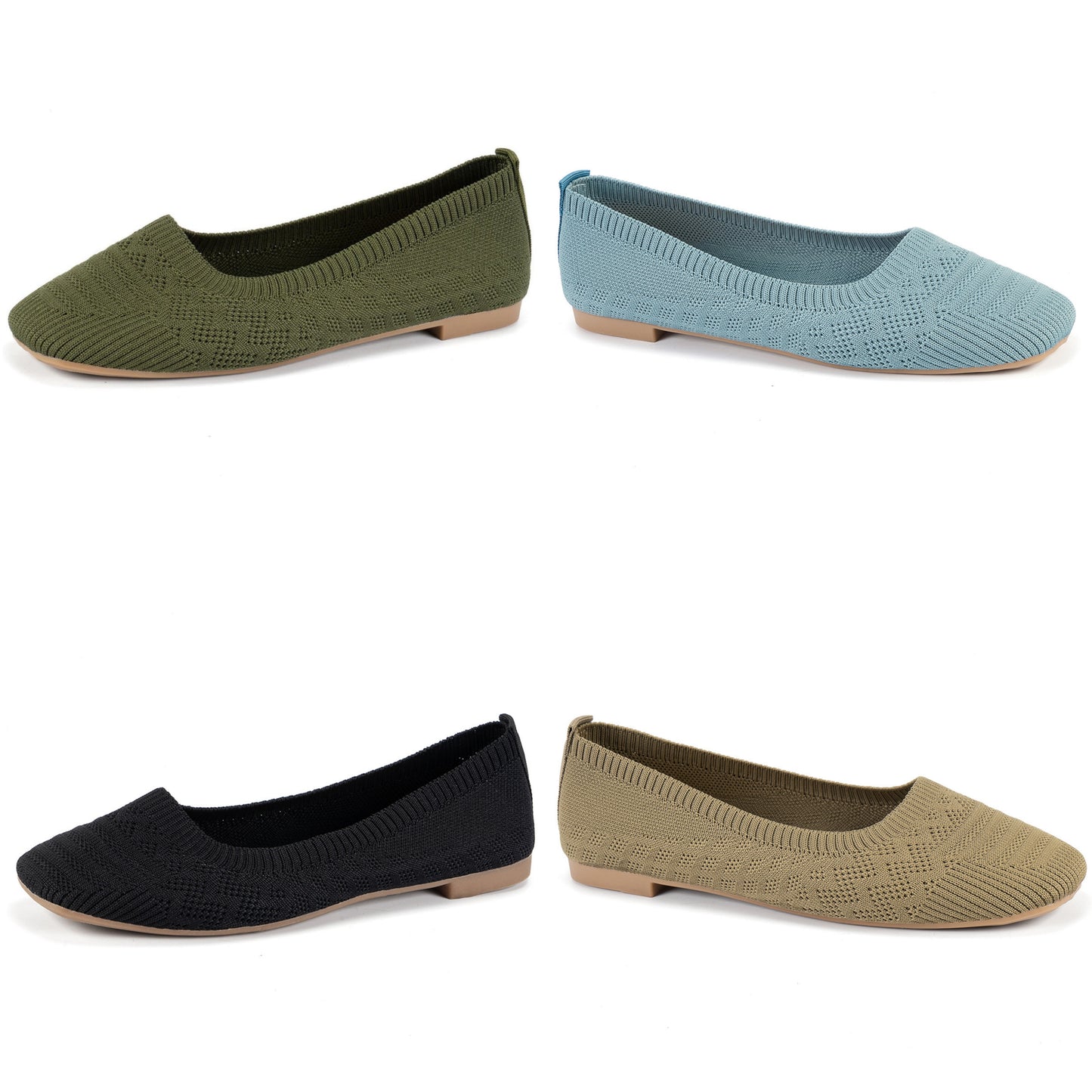 Mesh Knit Square Toe Slip-On Ballet Flats Breathable Lightweight Casual Shoes