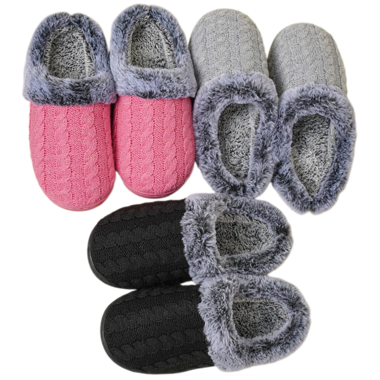 Cable-Knit Fluffy Faux Fur Slippers Cozy Slide Clog Plush Winter Slip-on House Shoes