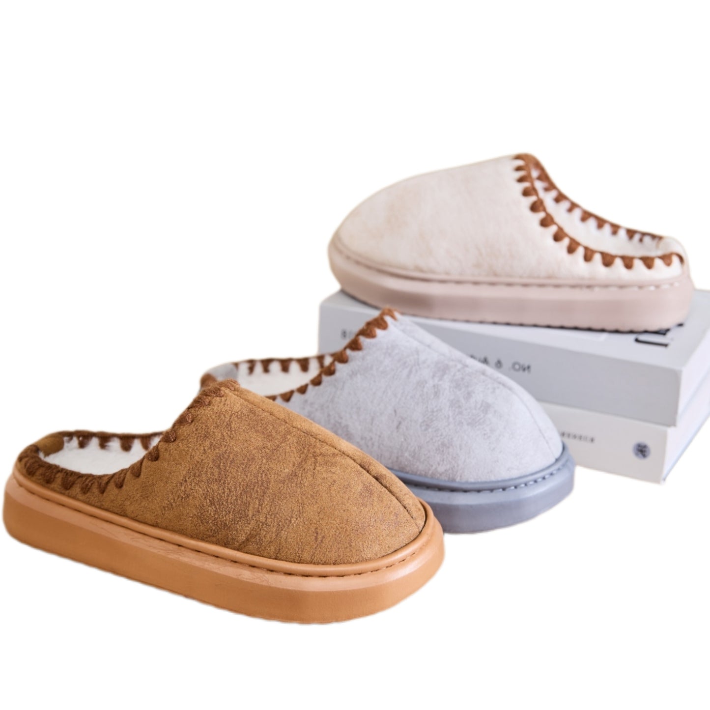 Plush Faux Fur Vegan Suede Platform Slippers Winter Slides Cozy Slip-on House Shoes