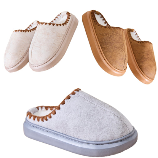 Plush Faux Fur Vegan Suede Platform Slippers Winter Slides Cozy Slip-on House Shoes