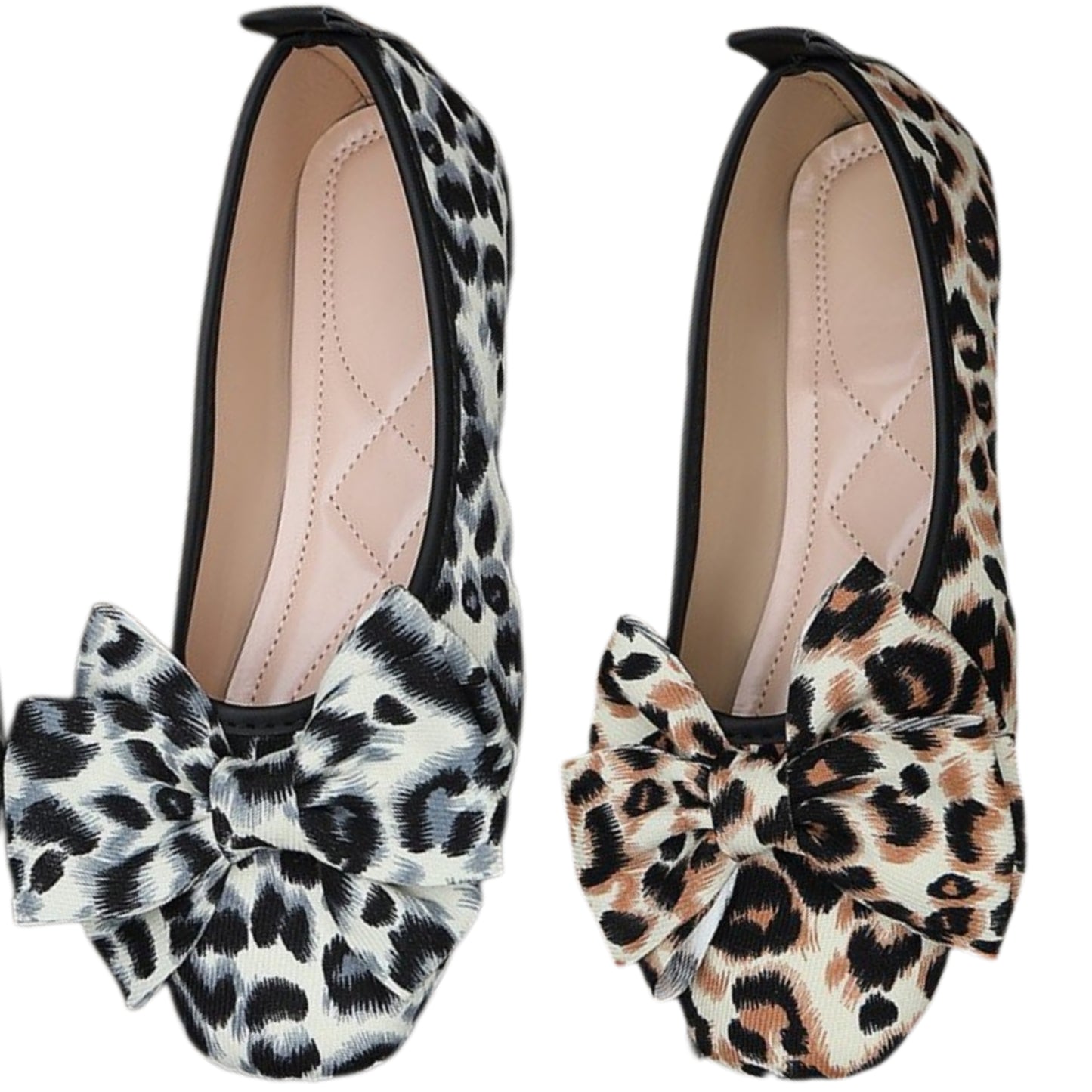 Large Bow Ballet Flats Leopard Slip-On Round Toe Lightweight Animal Loafer Shoe