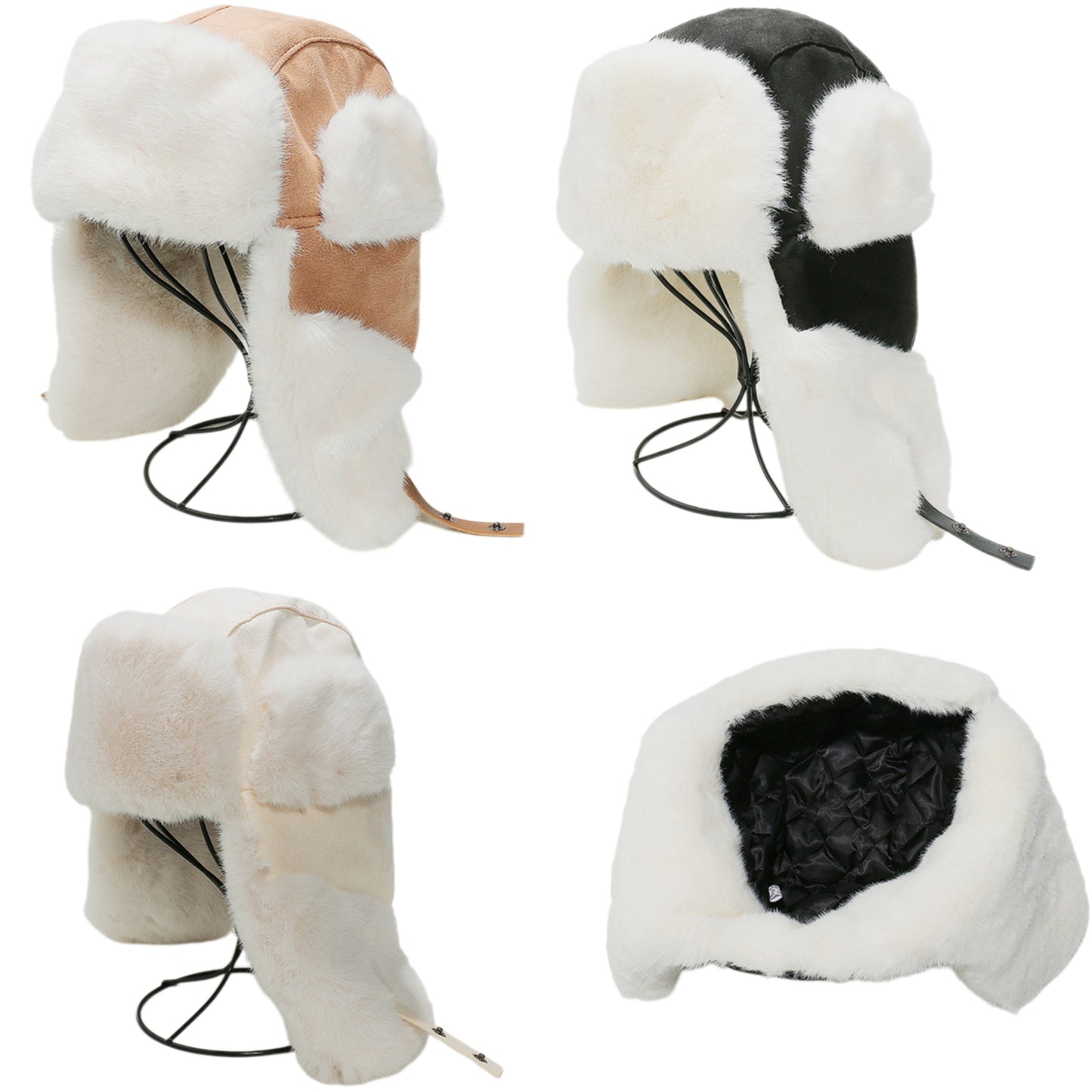 Plush Trapper Hat Winter Thermal Faux Fur Vegan Earflap Snap Closure