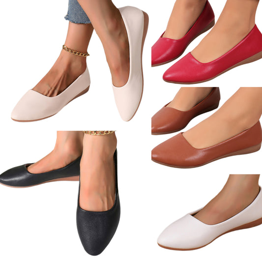Almond Toe Slip-On Ballet Flats Faux Smooth Buffed Vegan Leather Loafer Shoes