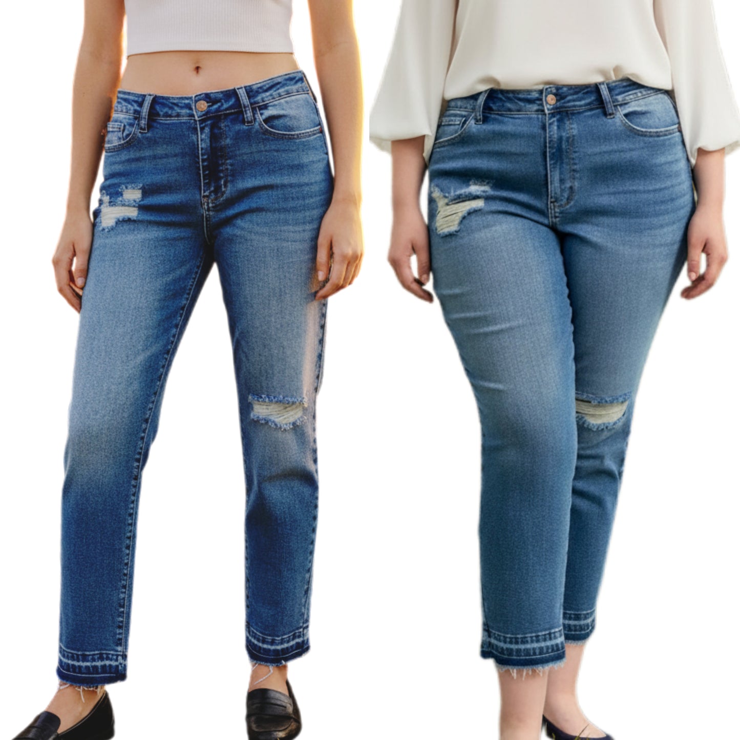 Judy Blue Full Size Mid Rise Bf Patch & Repair Destroy Release Hem Jeans Plus Size