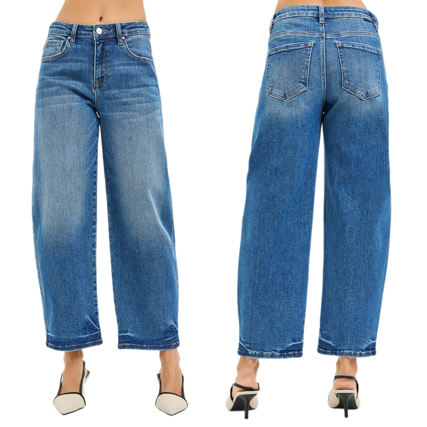 Risen High-Rise Baggy Relaxed Fit Tapered Leg Barrel Jeans Cropped Ankle Denim Pants