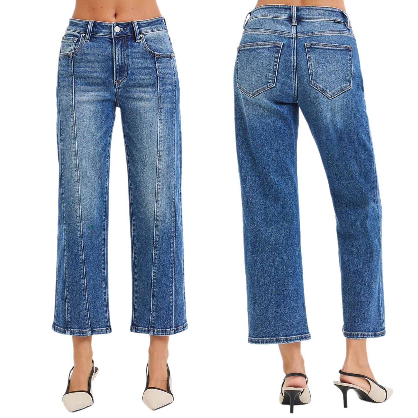 Risen High-Rise Relaxed Denim Baggy Pants Cropped Straight Leg Jeans Pintuck
