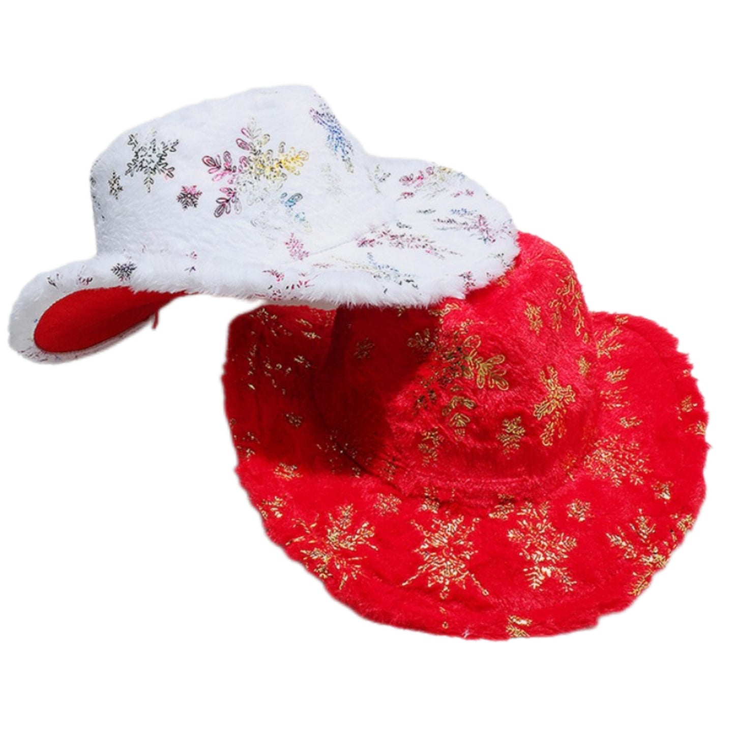 Fuzzy Metallic Snowflakes Cowboy Hat Western Winter Holiday Festive Cowgirl