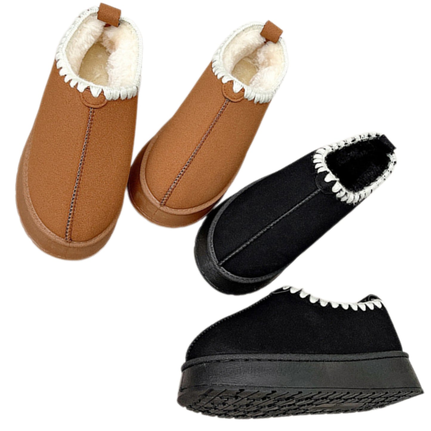 Embroidered Platform Fleece Faux Fur Winter Ankle Boots Slip On House Shoes