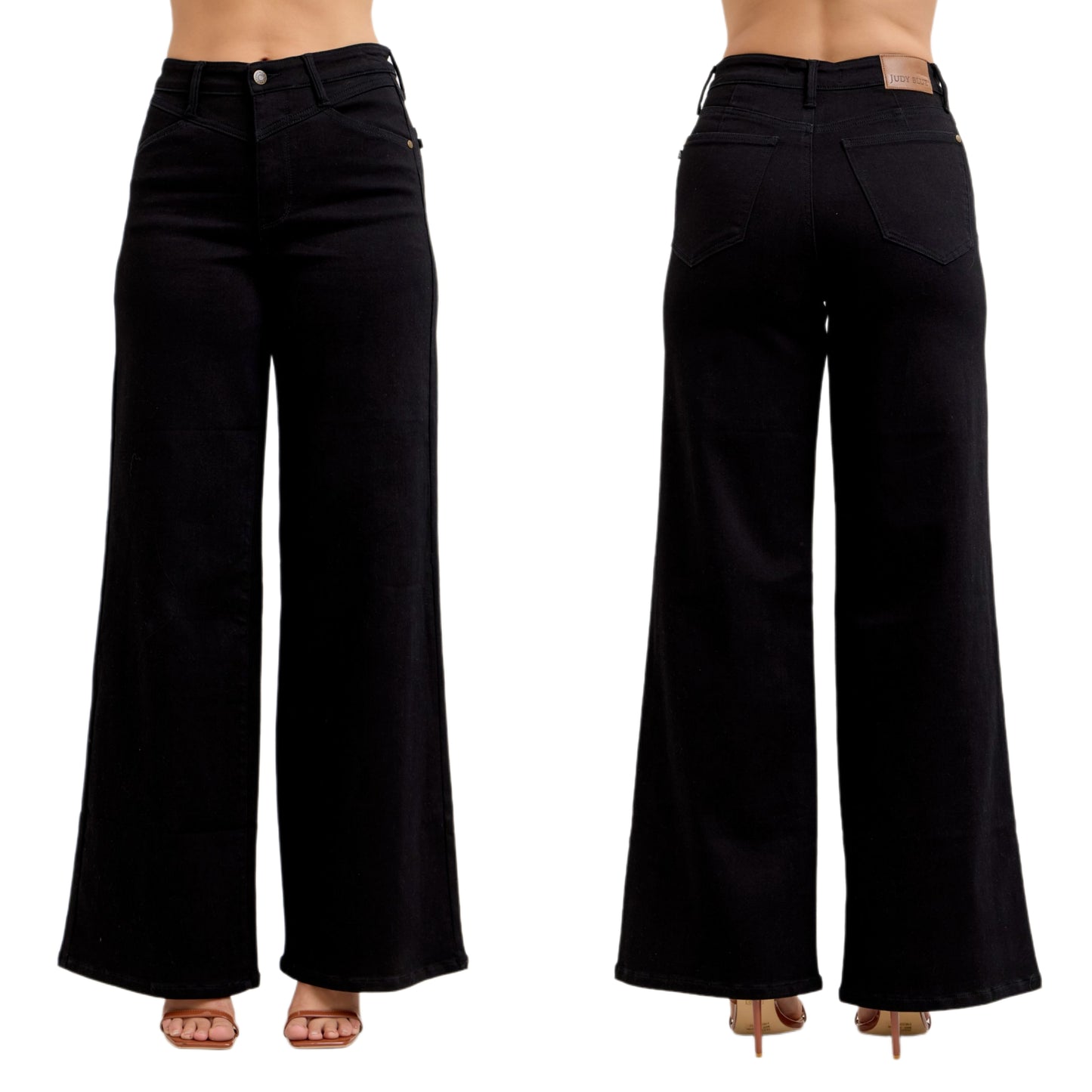 Judy Blue High-Rise Waist Jeans Relaxed Fit 90s Retro Wide Leg Black Denim Pants