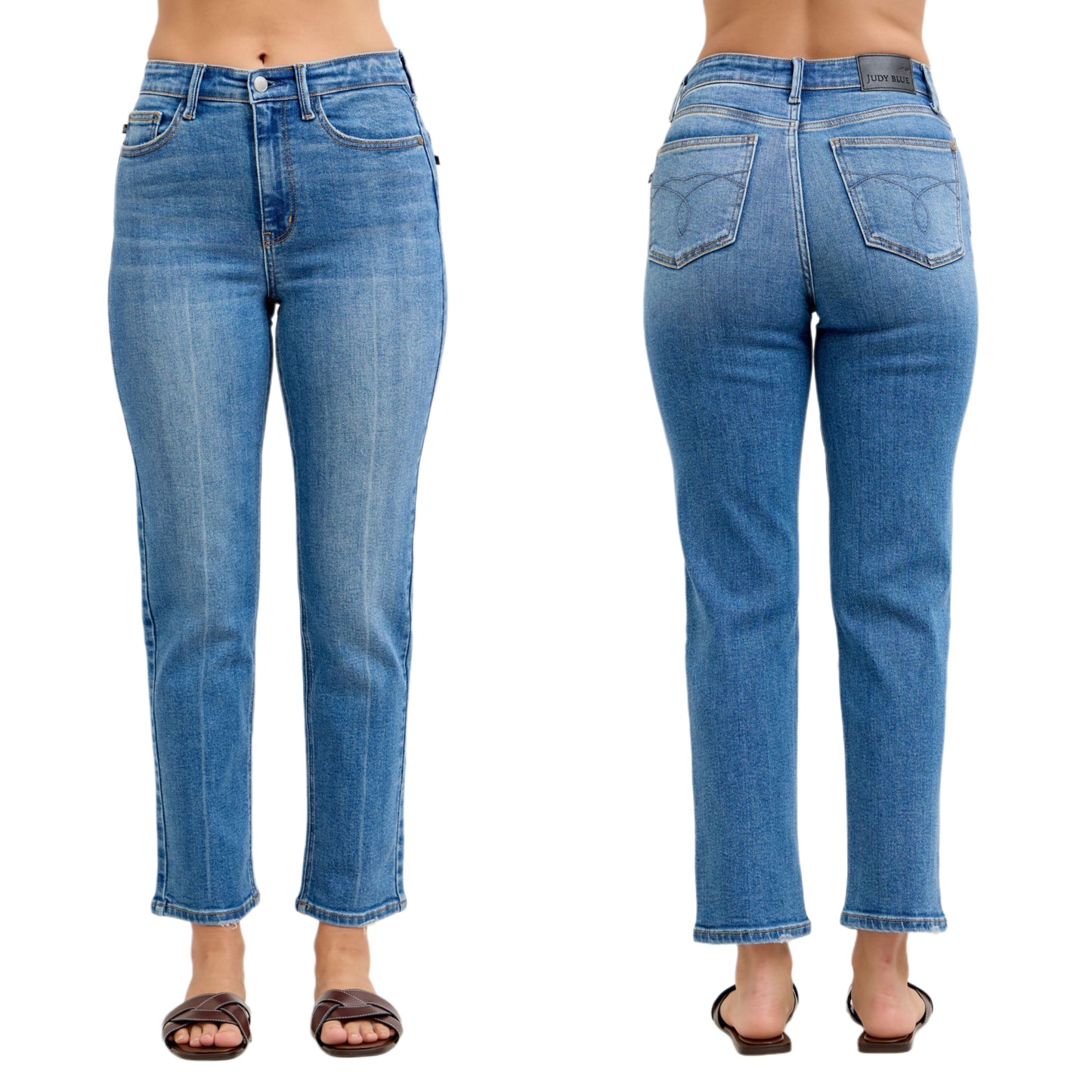 Judy Blue High-Rise Waist Straight Leg Denim Slim Fit Jeans Ankle Length Pants