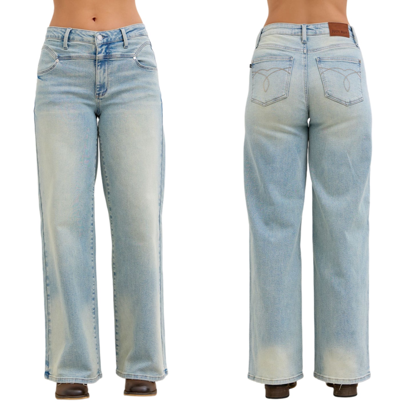 Judy Blue High-Rise Waist Column Straight Leg Jeans Relaxed Boyfriend Denim Pants
