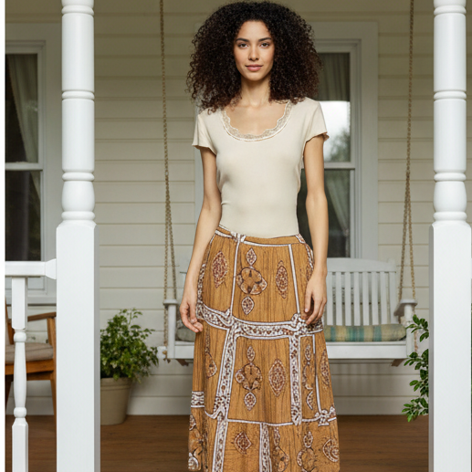 POL Lace Trim Round Neck Shirt Short Sleeve Ribbed Lightweight Crop Top Cream